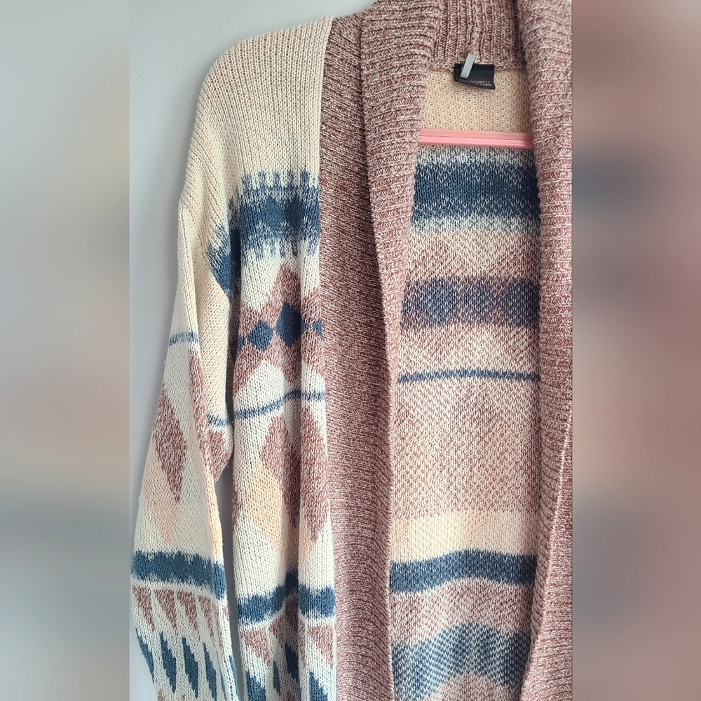 Sparkle & Fade geometric knit cardigan - cream, pink, blue, size medium